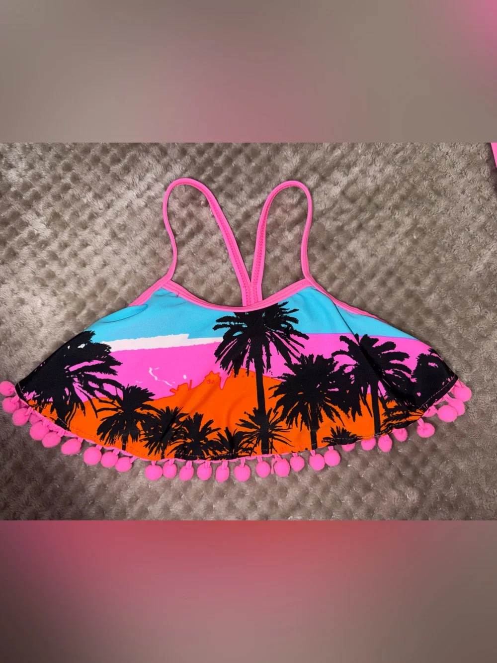 Big Chill Girls' Palm Print Bikini - Pink, Orange & Turquoise